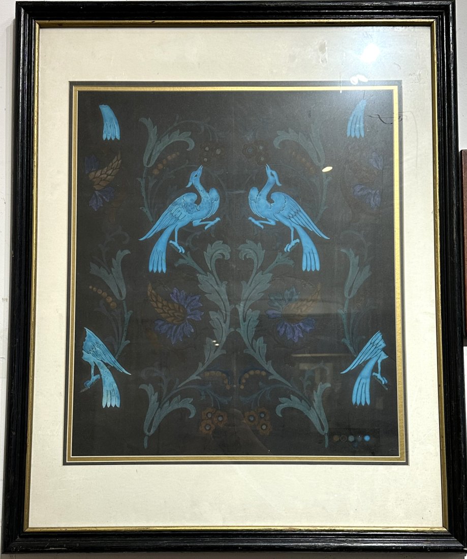 Framed gouache of a textile design, c1900: Framed gouache of a textile design, c1900