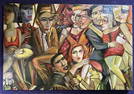 Painting of Party Scene, signed Rachel