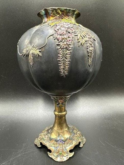 Kameyama Japanese silver and enamel small vessel, late 19th century,also Sanju Saku Yokohama (1 of 7)