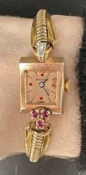 14k Bulova pink gold ladies watch with diamonds and rubies 11dwt (1 of 12)
