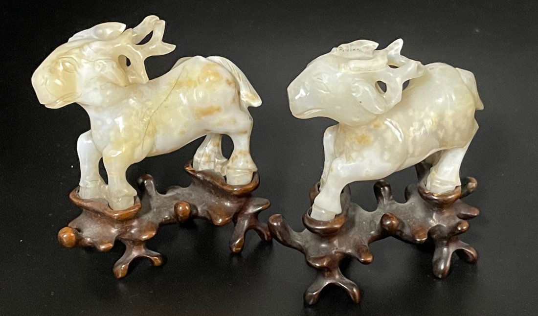Two Chinese jade deer with wood stands (1 of 9)