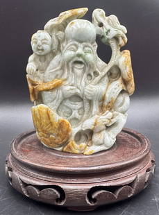 Jade carving Shou Xing, God of Longevity, c1945: Jade carving Shou Xing, God of Longevity, c1945 4 inches x 5 inches x 2 inches