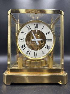 LeCoultre Atmos clock, c1970: LeCoultre Atmos clock. Circa 1970. 8.5 inches x 9.5 inches x 6.5 inches Davids notes: when you release the locking mechanism, it runs and keeps time correctly.