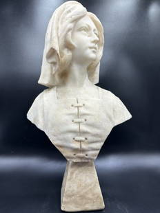 Carved alabaster Dutch girl, c1900: Carved alabaster Dutch girl, c1900 6.5 inches x 17.5 inches x 9.5 inches