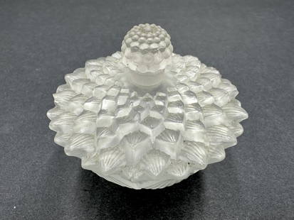 R. Lalique flower perfume bottle: R. Lalique flower perfume bottle Approximate Dimensions: 2.75 inches Diameter x 2.5 inches H Several knicks on side