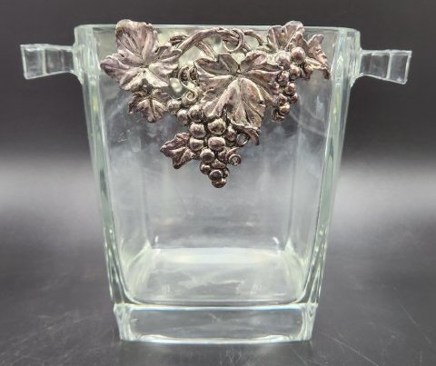 Glass bottle holder silverplate grape leaf decor (1 of 4)