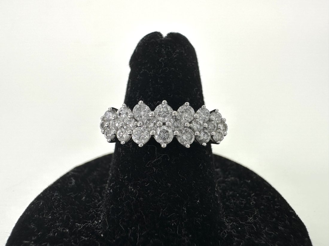 14k white gold ring, three rows of diamonds (1 of 9)