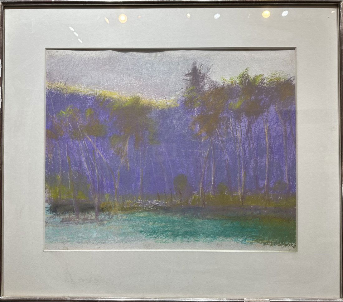 Wolf Kahn pastel, Trees in Silhouette, 1991: Wolf Kahn pastel, Trees in Silhouette, 1991 18.5 inches x 23 inches (sight to mat) Frame:27.75 inches x 32.75 inches ---------------David Killen Gallery would like to thank the Wolf Kahn Foundation fo