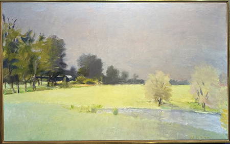 Wolf Kahn oil painting of a yellow field, circa 1982 (1 of 10)