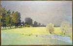 Wolf Kahn oil painting of a yellow field, circa 1982