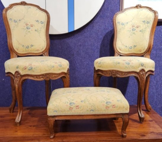 Pair of upholstered childrens chairs and ottoman (1 of 5)
