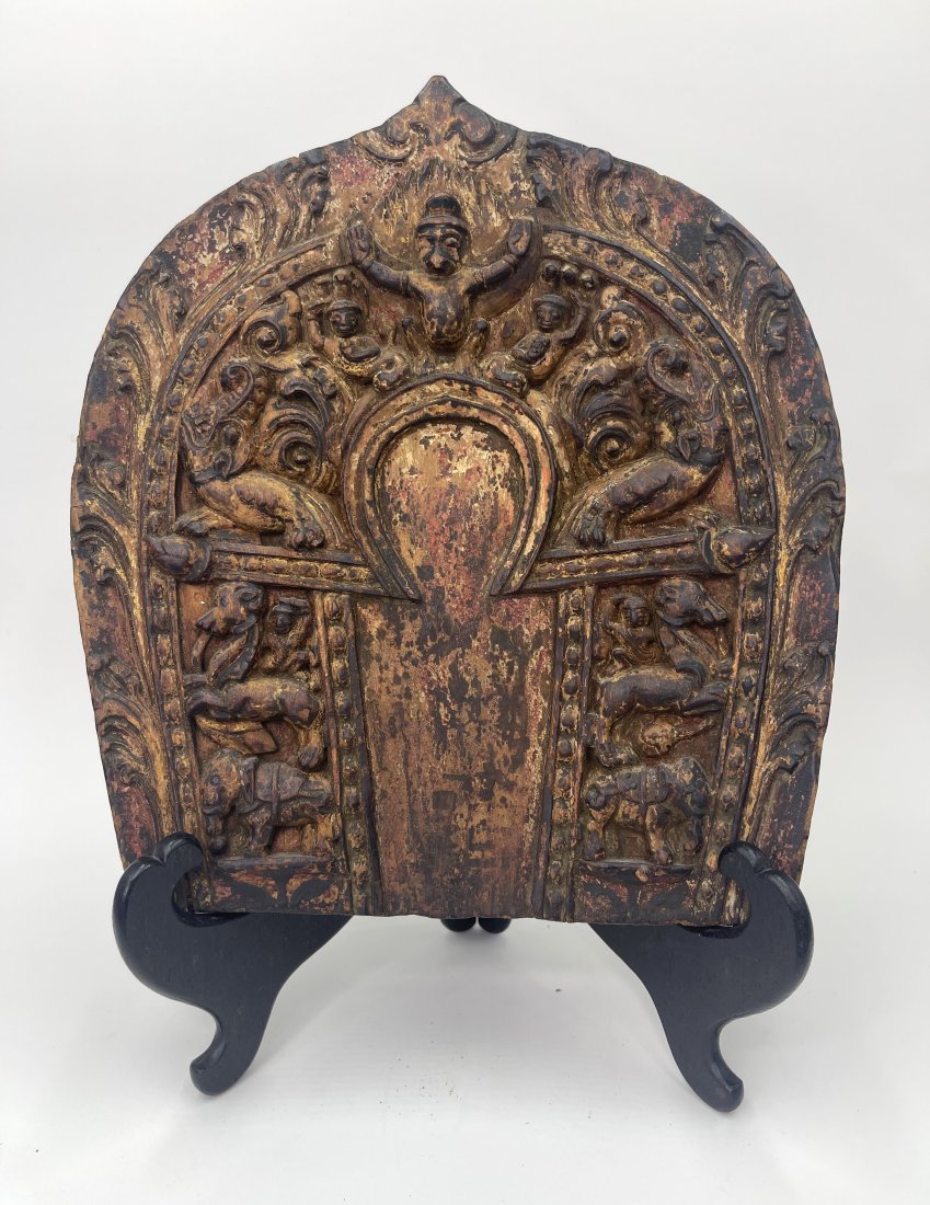 Tibetan Mandorla, animals and symbols, c1900: Tibetan Mandorla, animals and symbols, c1900