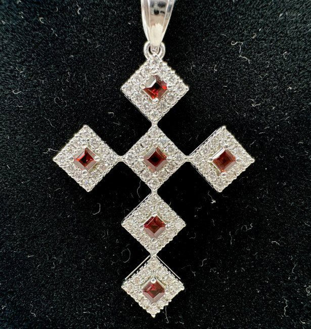14k diamond and ruby cross on 14k chain (1 of 8)