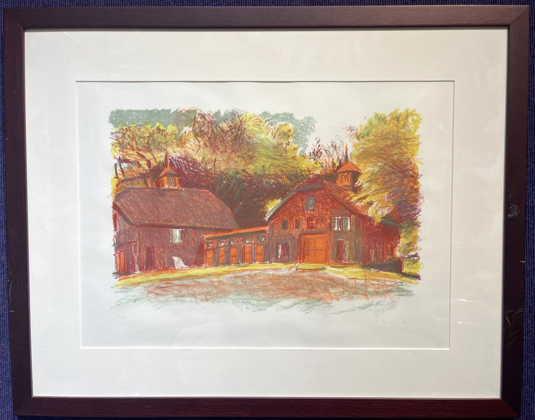 Wolf Kahn pencil signed and numbered print Red Barns, 1980: Wolf Kahn pencil signed and numbered 45/50 lithograph print Red Barns, 1980 Approximate Dimensions: 21 inches W by 15 inches H sight to mat, Frame 29 inches W by 23 inches H.--------------------------