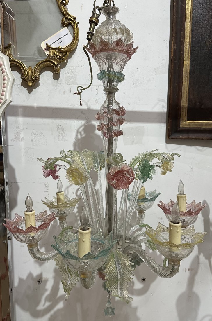 Murano/Venini chandelier with flowers: Murano/Venini chandelier with flowers 33 inches long x 22 inches wide.