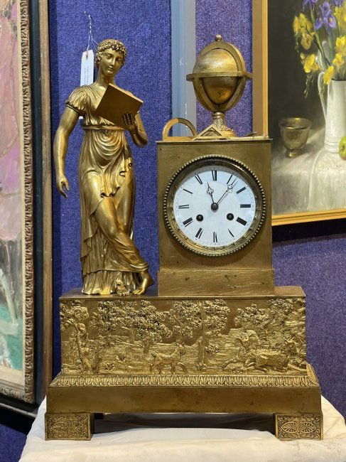L. Leon Landau Paris gilt bronze large Neoclassical French clock, c1850 (1 of 18)