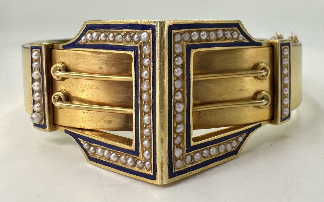14k bangle bracelet with seed pearls,c1880 (1 of 5)