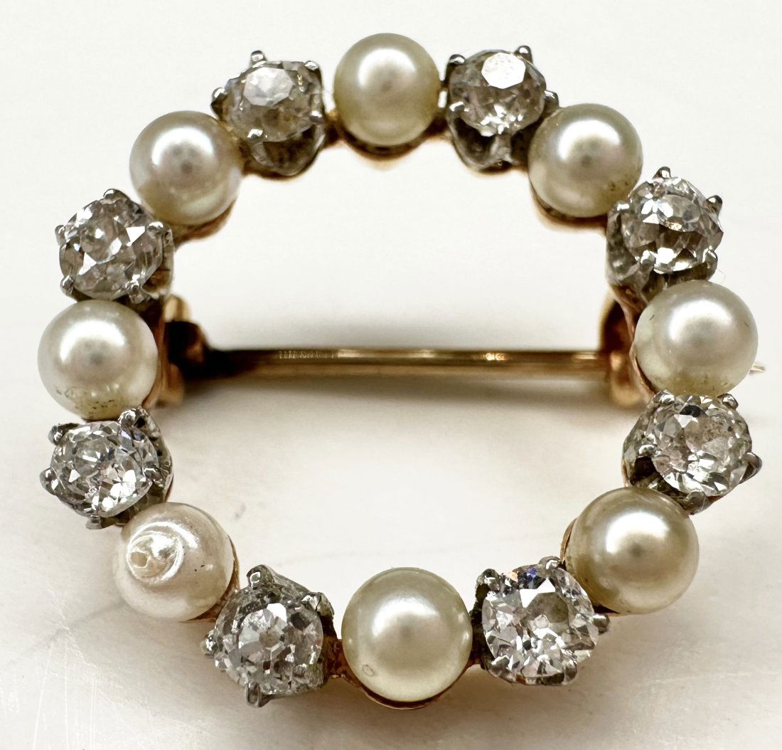 14k pearl and diamond circle brooch (1 of 3)