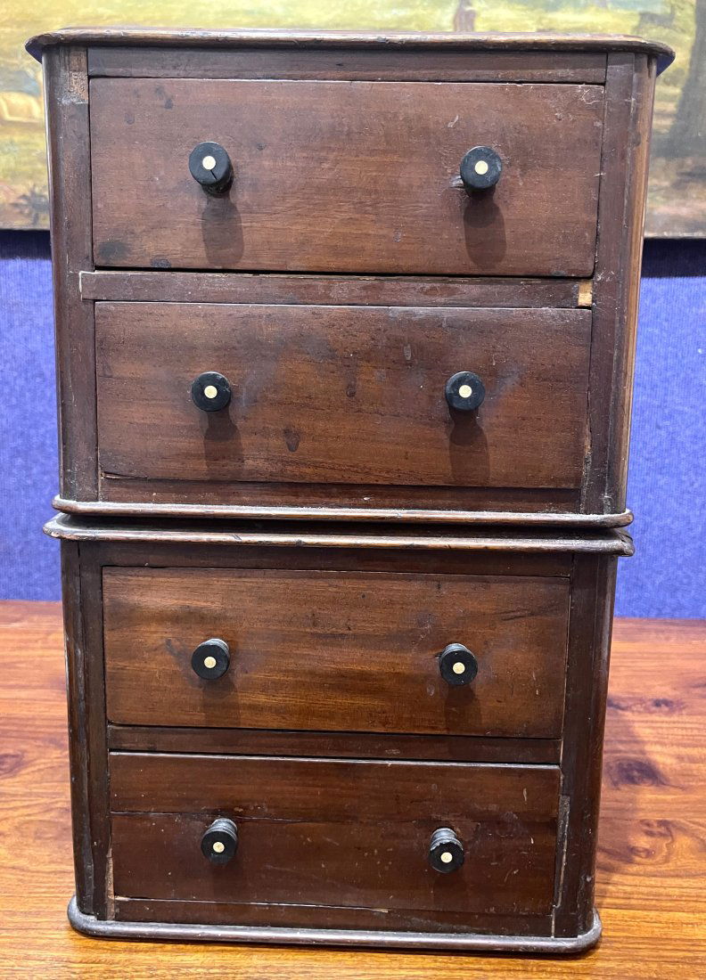 Miniature wood chest of four drawers, c1850 (1 of 5)