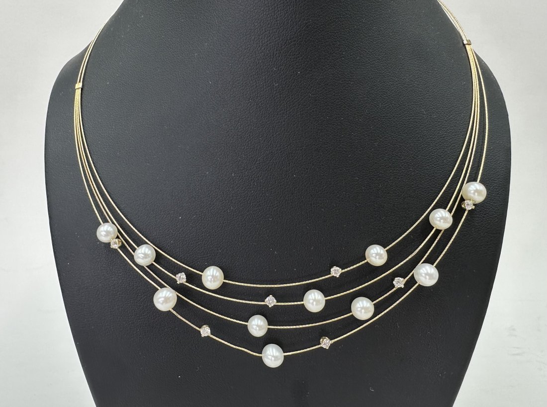 14k moons(cultured pearls) and stars(diamonds) necklace (1 of 7)