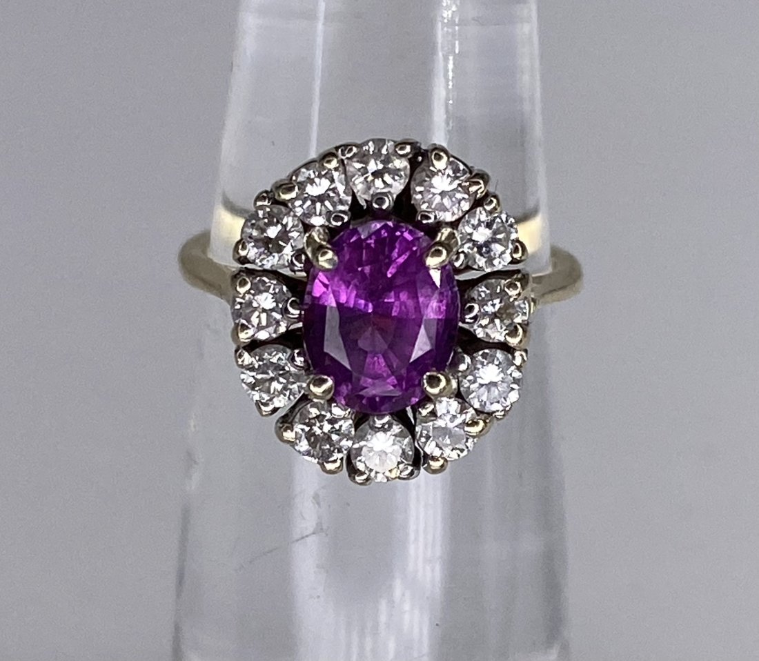 Rare natural pink sapphire diamond antique ring, GIA 3.25dwt (1 of 8)