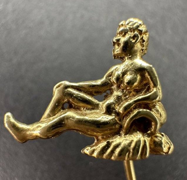 14k stick pin with Satyr leaning on rock (1 of 4)