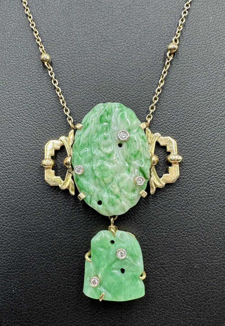 14k jade and diamond Art Deco necklace (1 of 5)