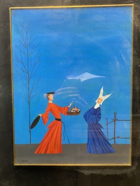 Carlo (Veniero) Canevari painting, Nun with Priest, c1960 (1 of 4)