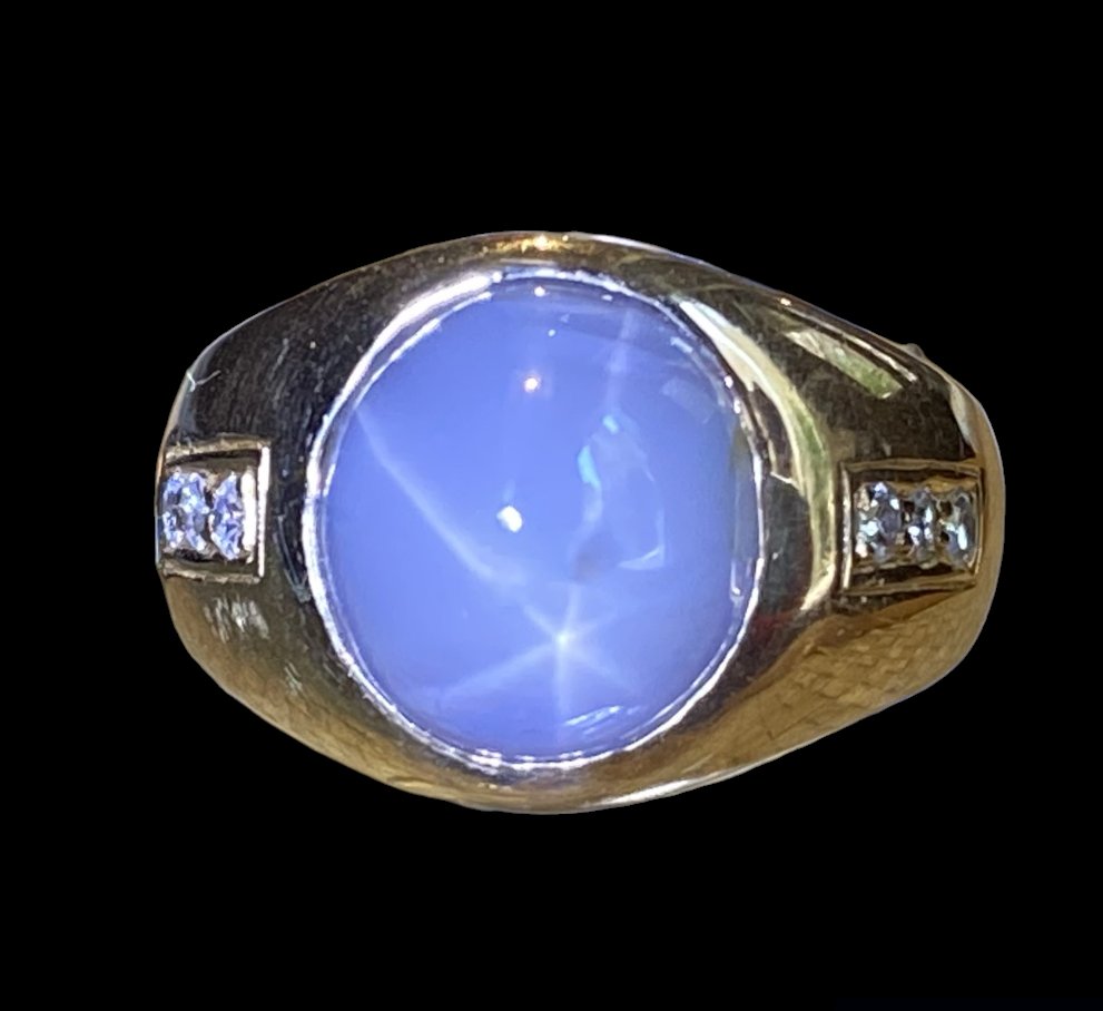 14k mens natural star sapphire diamond ring, 6.9 dwt (1 of 6)