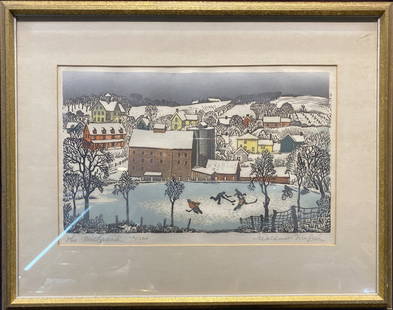 Woldemar Neufeld etching, The Mill Pond, 20th century: Woldemar Neufeld etching, The Mill Pond, 20th century Sight to mat: 13.625 inches x 9 inches Total dimensions including the frame: 19.25 inches x 15.5 inches