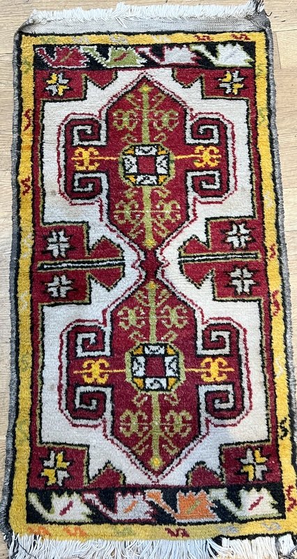 Small tribal wool runner, red and yellow (1 of 2)