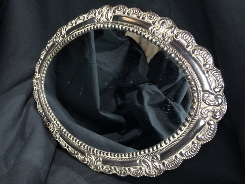 Silver, wood and mirror table plateau (1 of 5)