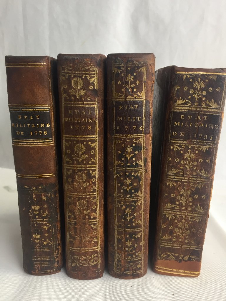 Box lot-"Etat Militaire"1778-1781": Box lot-"Etat Militaire"1778-1781".Wear to the leather binding on all volumes.