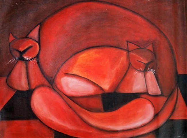 JOSE PION CAT RED BLACK NAIF NAIVE LATIN AMERICAN ART (1 of 2)