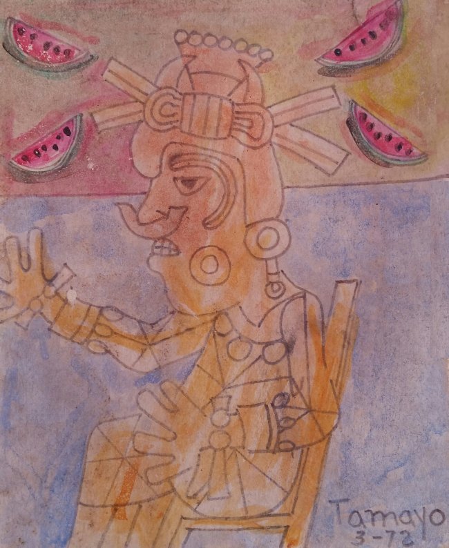 Rufino Tamayo Watercolor Mixed Media Paper Mexican: Mixed media on Paper 5" x 4". Rufino Tamayo Private Collection (August 25, 1899 - June 24, 1991) was a Mexican painter of Zapotec heritage, born in Oaxaca de Juarez, Mexico. Tamayo was active in the m