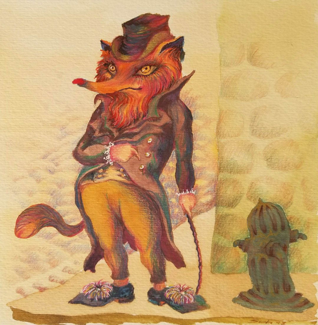 Latin American Art Cartoons Comics Naif Surrealism Art: Sandro de la Rosa Mixed Media on Paper 1993 9"x 9"Cuban Artist with over 30 years of career .Sandro de la Rosa was born in Havana, Cuba, in 1972. A graduate of The San Alejandro Academy, his work has