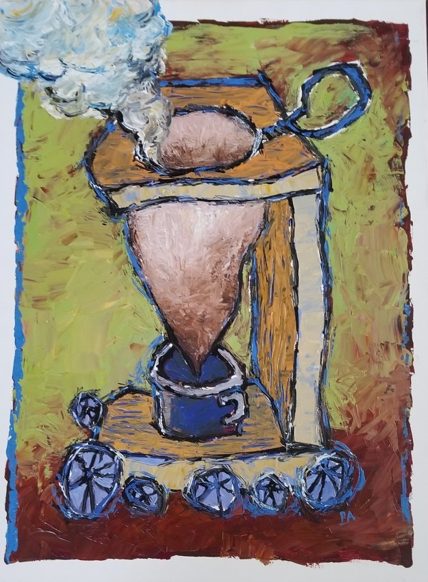 Latin American Art Cuban Antique Coffee Maker R. Pelaez: Ri.go.berto Pe.laez Latin American Art Mixed on Canvas. 24 in. X 20 in. COA (Certificate of Authenticity) Included. Rigo.berto Pe.lae.z was born in Havana, Cuba, in 1973. A self-taught painter, sculpt
