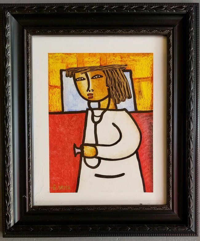 Latin American Art G.Sierra Naive Doctor Drawing COA (1 of 4)