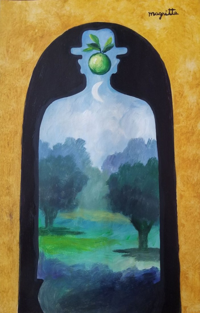 Rene Magritte Mixed Media French Art (1898-1967): Rene Magritte Watercolor and Mixed Media on Paper, 11 3/4 in x 8 1/2 in. Private Collection. Provenance included. Attributed painting. Rene Franois Ghislain Magritte (21 November 1898 -15 August 1967)