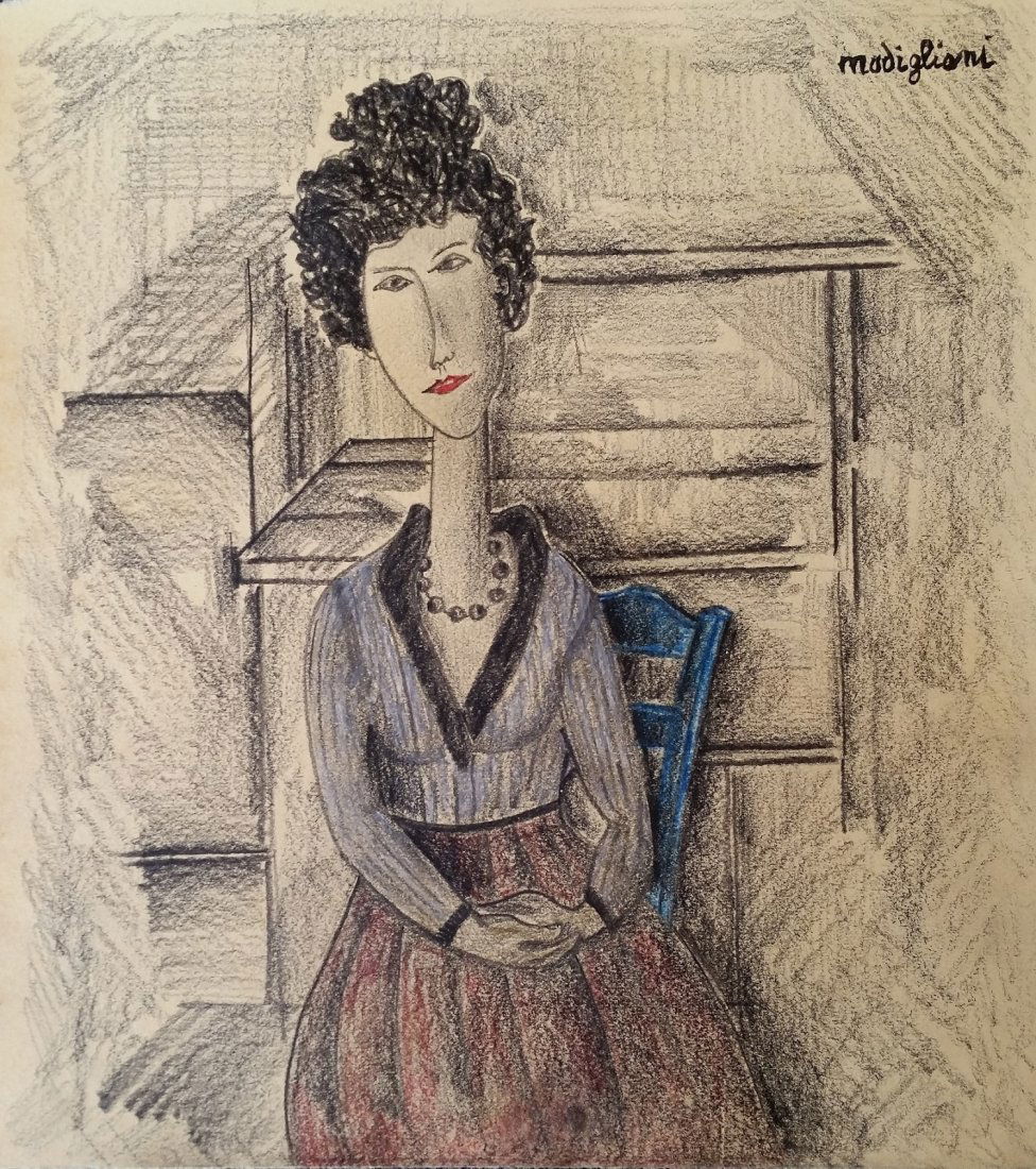 Amedeo Modigliani (Attri, Mixed media hard paper: Amedeo Modigliani Mixed media on Hard paper.10\" x 9 \"Amedeo Clemente Modigliani (Italian pronunciation: [ameˈdɛːo modiʎˈʎaːni]; 12 July 1884 – 24 January 1920) w