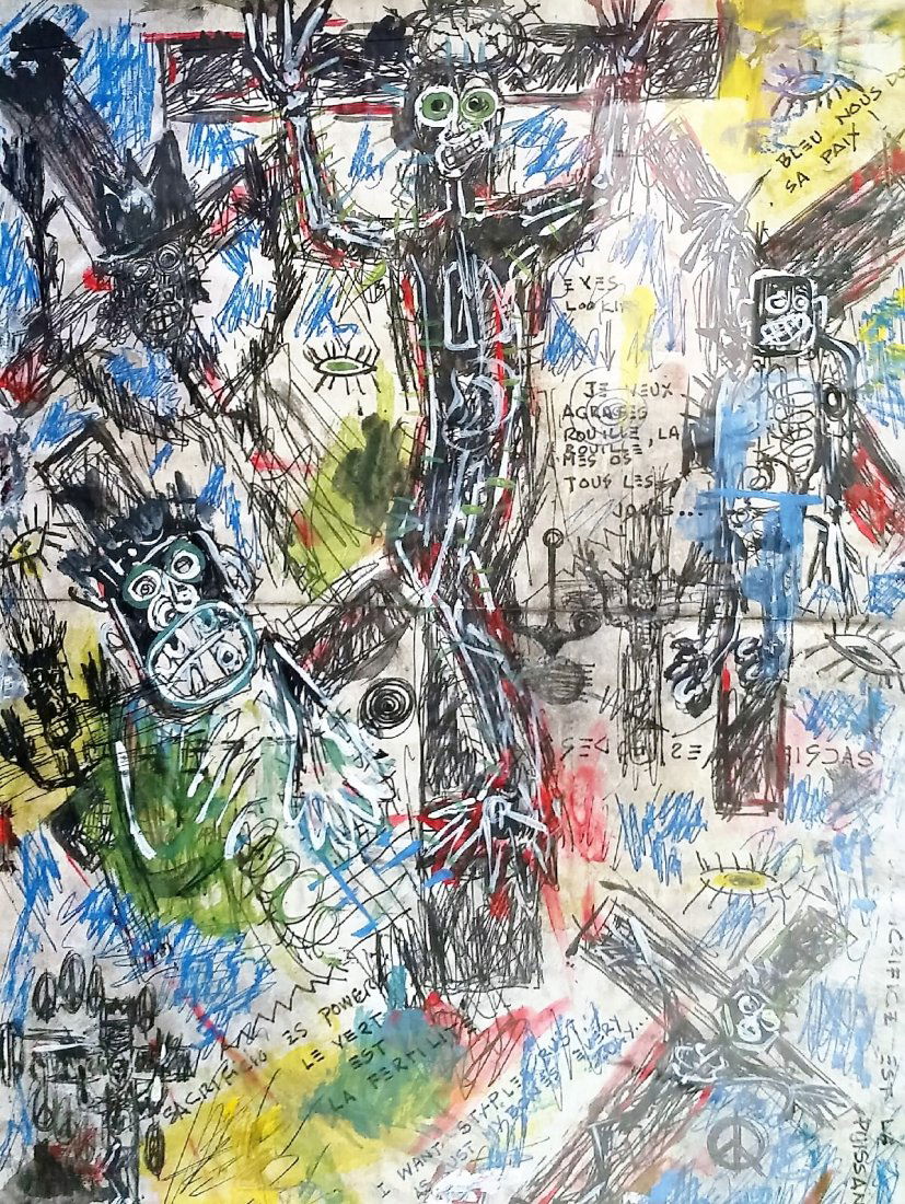 JEAN MICHEL BASQUIAT (ATTRI MIXED MEDIA ON BOARD) (1 of 5)