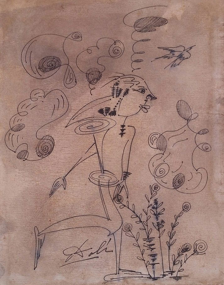Salvador Dali Drawing Mixed Media Spanish 1904-1989 (1 of 2)