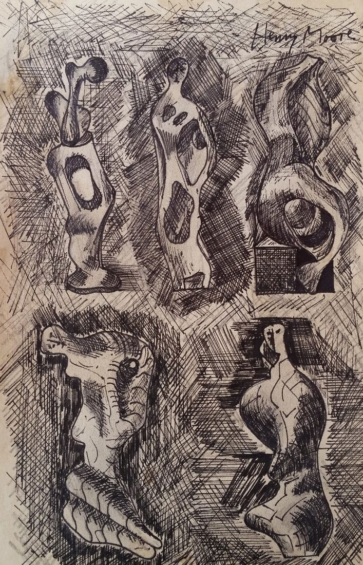 Henry Moore Drawing Sculpture Mixed Media (1898-1986) (1 of 2)