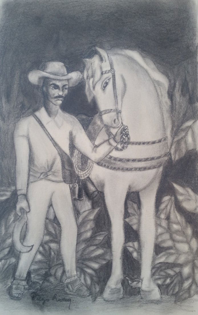 Diego Rivera Man Horse Landscape Mexican (1886–1957) (1 of 2)