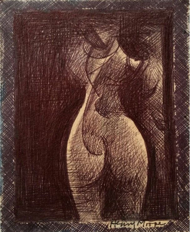 Henry Moore Drawing Sculpture  Mixed Media (1898-1986) (1 of 2)