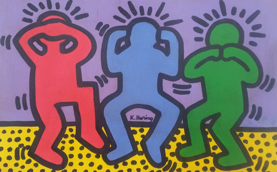 Keith Haring Mixed Media on Paper, (1958-1990)v 20000: Keith Haring Mixed Media on Paper ,15" x 9 1/2",Private CollectionSigned by the Artist. Keith Allen Haring (May 4, 1958 - February 16, 1990) was an American artist and social activist whose work respo