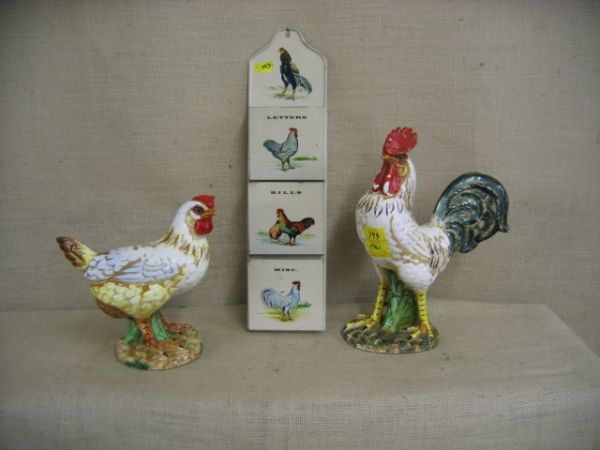 Chickens. Hen rooster and tole ware recipe tray.: Chickens. Americana. Hen rooster and tole ware recipe tray. Sold for one money