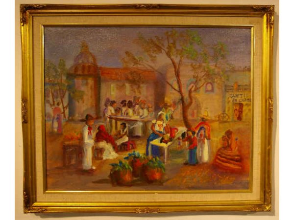 Oil On Canvas "Chili Market" San Antonio,Tx.