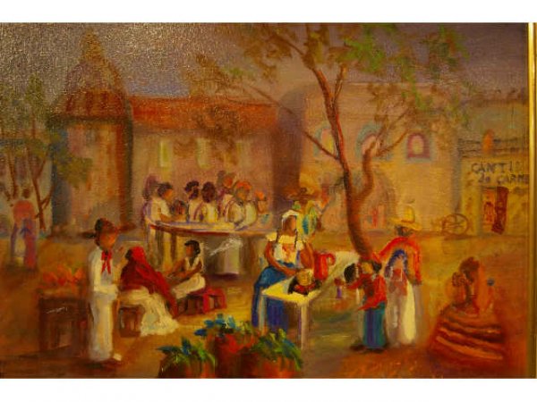 Oil On Canvas "Chili Market" San Antonio,Tx. - 2