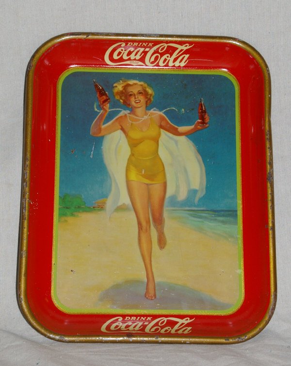 18: 1937 Coca Cola Advertising Tray Of Running Lady.